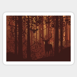 Dark Forest Landscape and Deer Sticker